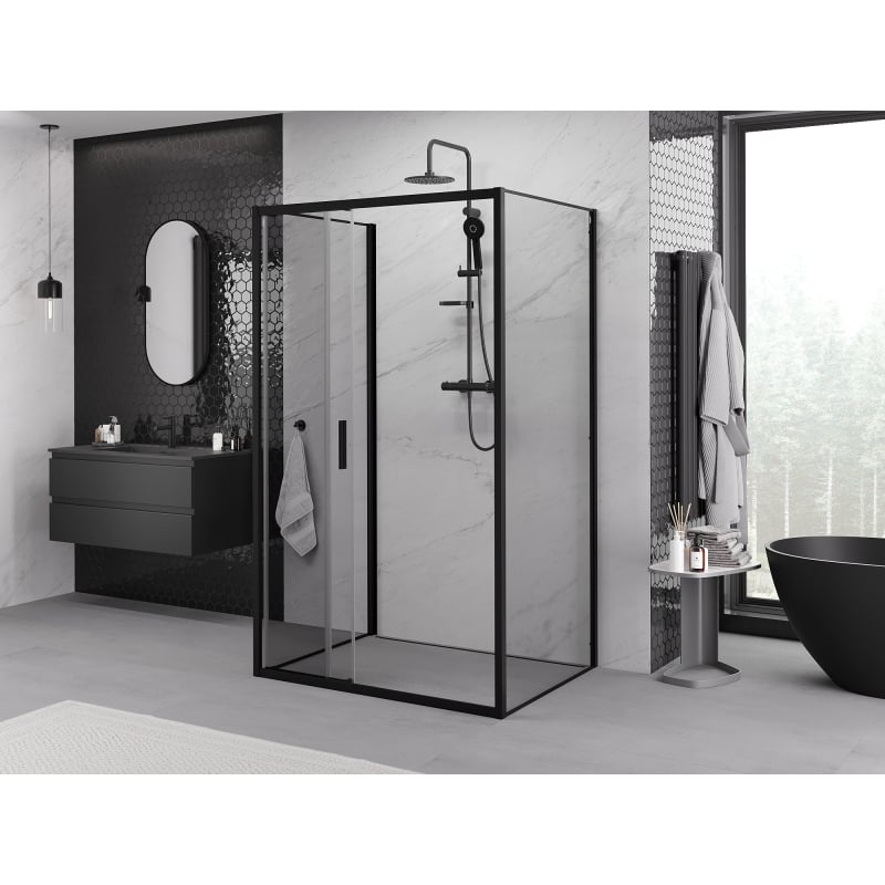 Mexen Exo-3S Schiebetür Duschkabine 3-seitig 85 x 100 cm, transparent, schwarz - 8153-085-100-70-00-3S