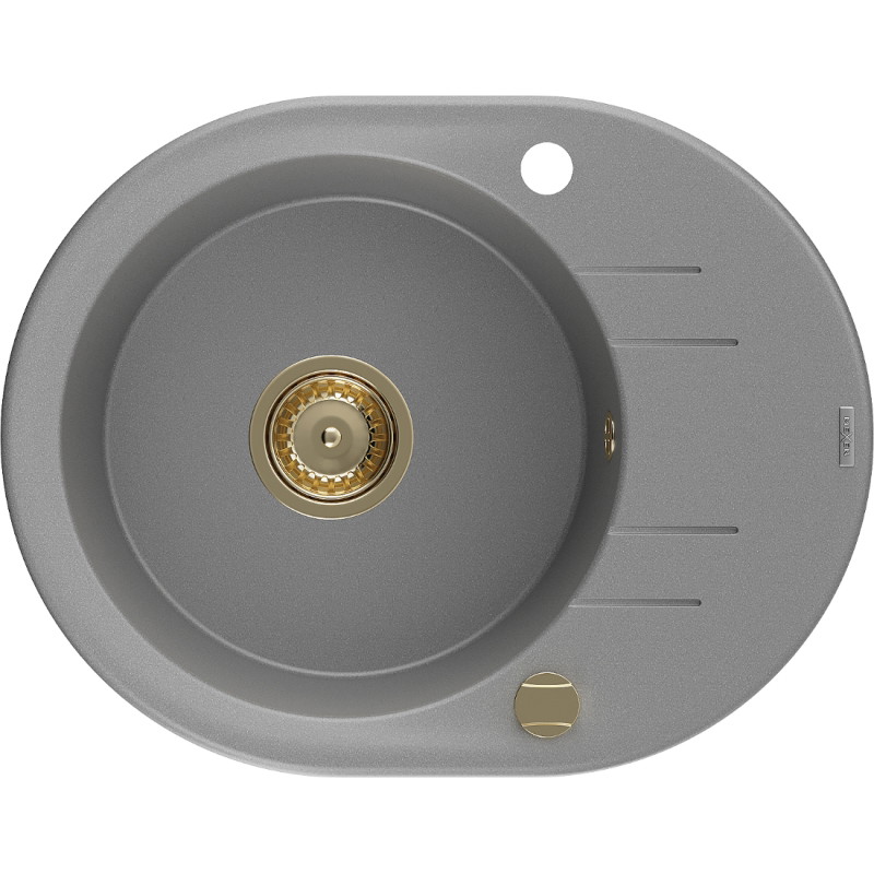 Mexen Kevin Granitspüle 1-Becken mit Abtropffläche 586 x 458 mm, grau, Siphon gold - 6517581005-71-G