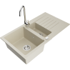 Mexen Matias Granitspüle 1,5-beckig mit Abtropffläche und Küchenarmatur Telma, beige - 6502-69-670200-00
