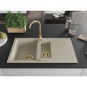 Mexen Matias Granitspüle 1,5-beckig mit Abtropffläche und Küchenarmatur Telma, beige - 6502-69-670200-50