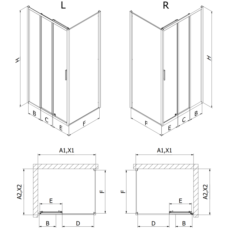 Mexen Exo Schiebedusche 80 x 70 cm, transparent, schwarz - 8153-080-070-70-00