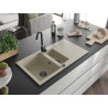 Mexen Matias Granitspüle 1,5-Becken mit Abtropffläche und Küchenarmatur Telma, beige - 6502-69-670200-70