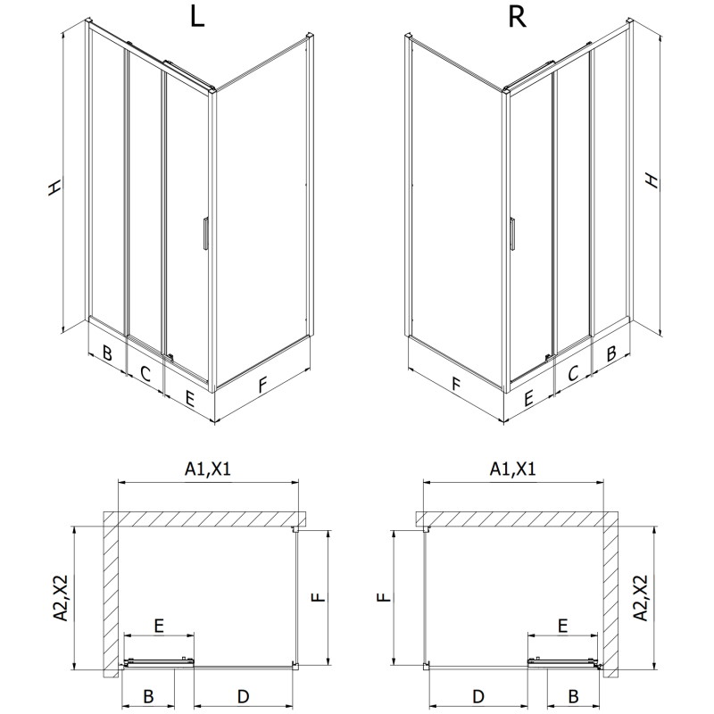 Mexen Exo Schiebeduschkabine 100 x 85 cm, transparent, schwarz - 8153-100-085-70-00