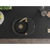 Mexen Kevin Granitspüle 1-beckig mit Abtropffläche 586 x 458 mm, schwarz, goldener Siphon - 6517581005-77-G