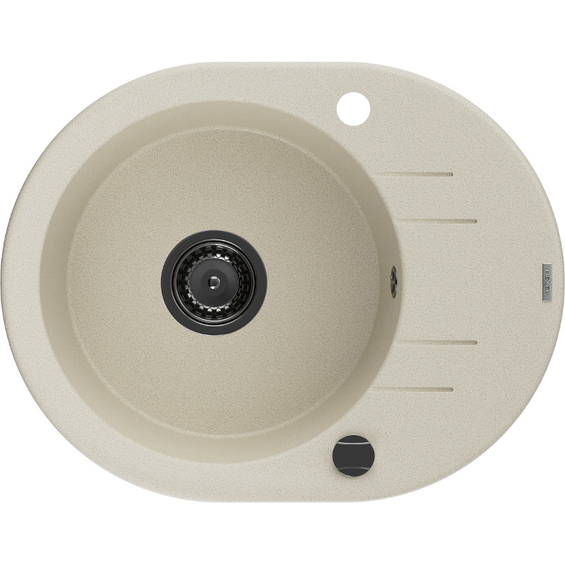 Mexen Kevin Granitspüle 1-Becken mit Abtropffläche 586 x 458 mm, beige, schwarzer Siphon - 6517581005-69-B