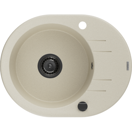 Mexen Kevin Granitspüle 1-Becken mit Abtropffläche 586 x 458 mm, beige, schwarzer Siphon - 6517581005-69-B