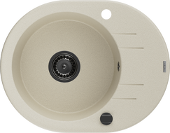 Mexen Kevin Granitspüle 1-Becken mit Abtropffläche 586 x 458 mm, beige, schwarzer Siphon - 6517581005-69-B