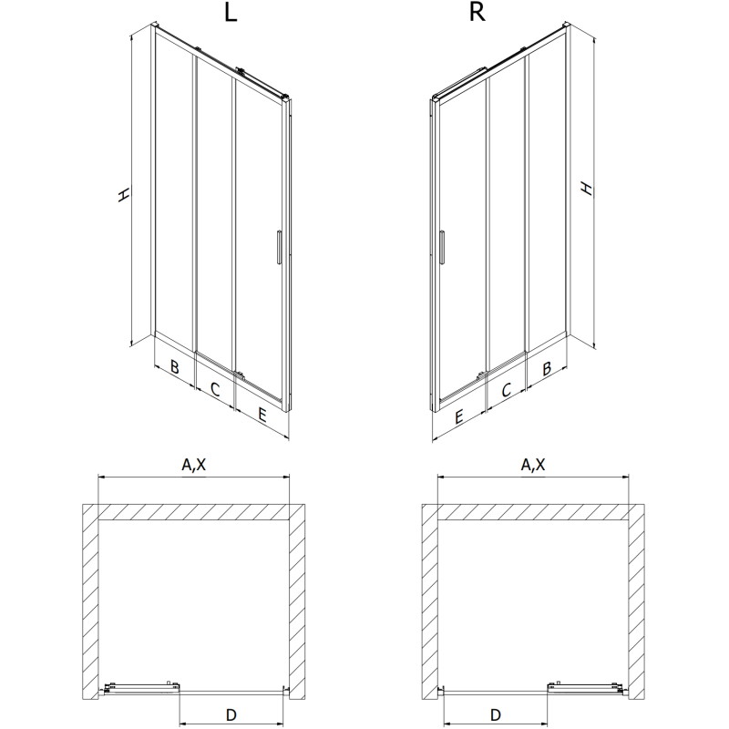Mexen Exo-3S Schiebetüren für die Dusche 95 cm, transparent, schwarz - 8153-095-000-70-00