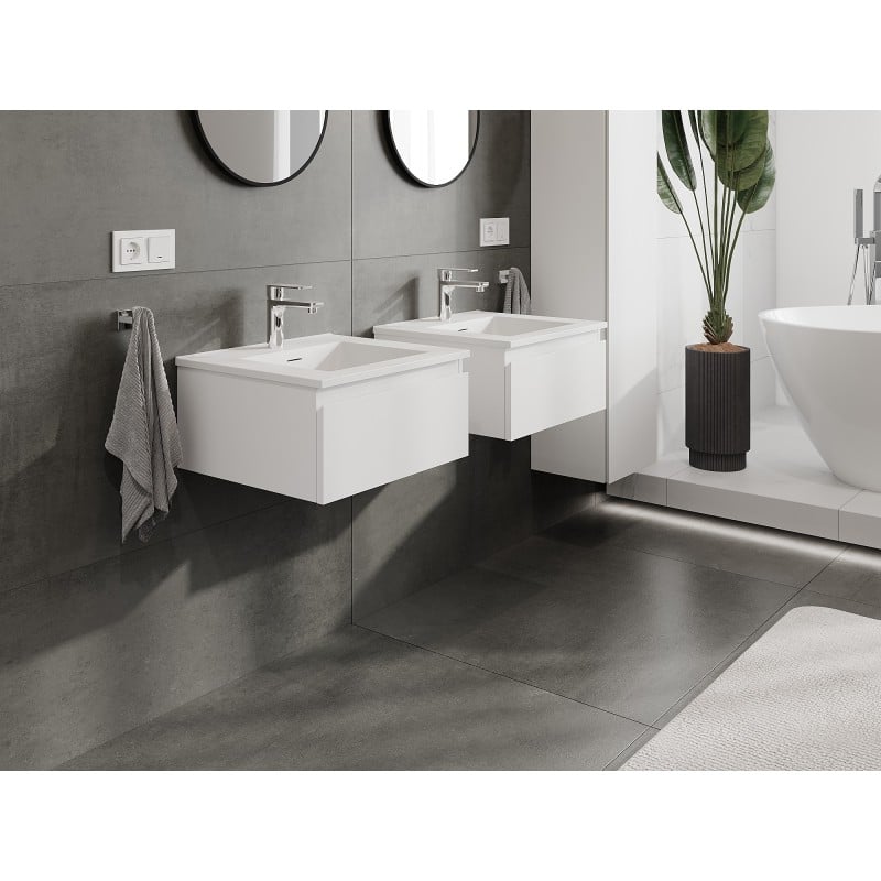 Mexen Orio Badezimmerschrank 50 cm mit Waschbecken Otis, 1 Schublade, weiß matt - 91A10-05023-1-BF01-W18M01