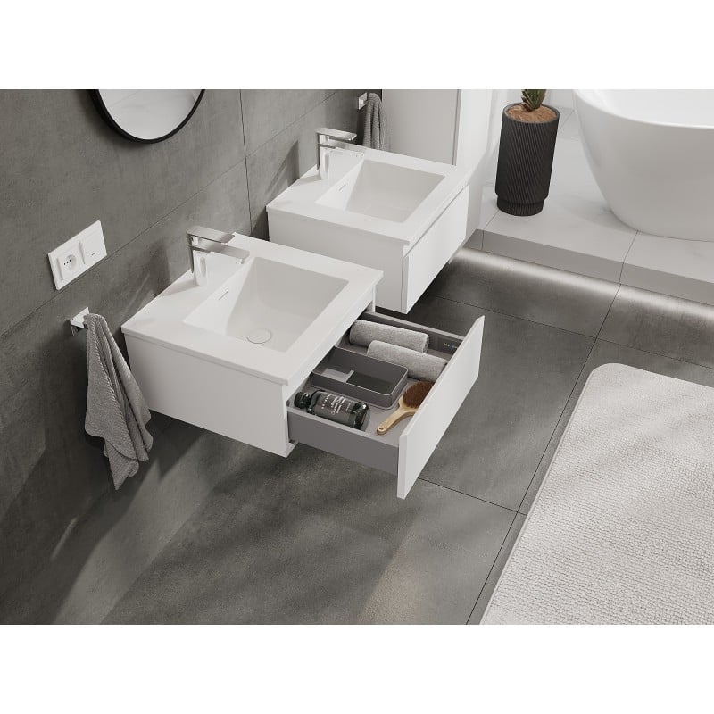Mexen Orio Badezimmerschrank 50 cm mit Waschbecken Otis, 1 Schublade, weiß matt - 91A10-05023-1-BF01-W18M01