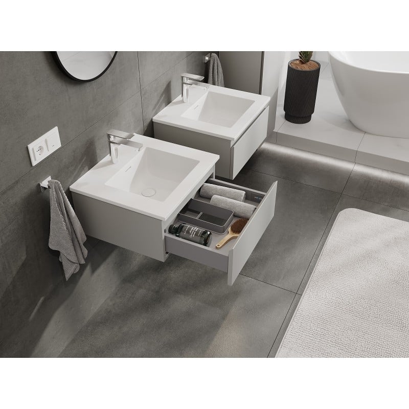 Mexen Orio 50 cm Badezimmerkommode mit Waschbecken Otis, 1 Schublade, grau matt/weiß matt - 91A10-05023-1-BF62-W18M01
