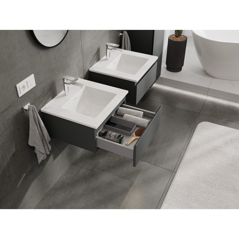 Mexen Orio Badezimmerschrank 50 cm mit Waschbecken Otis, 1 Schublade, Graphit matt/Weiß matt - 91A10-05023-1-BF66-W18M01