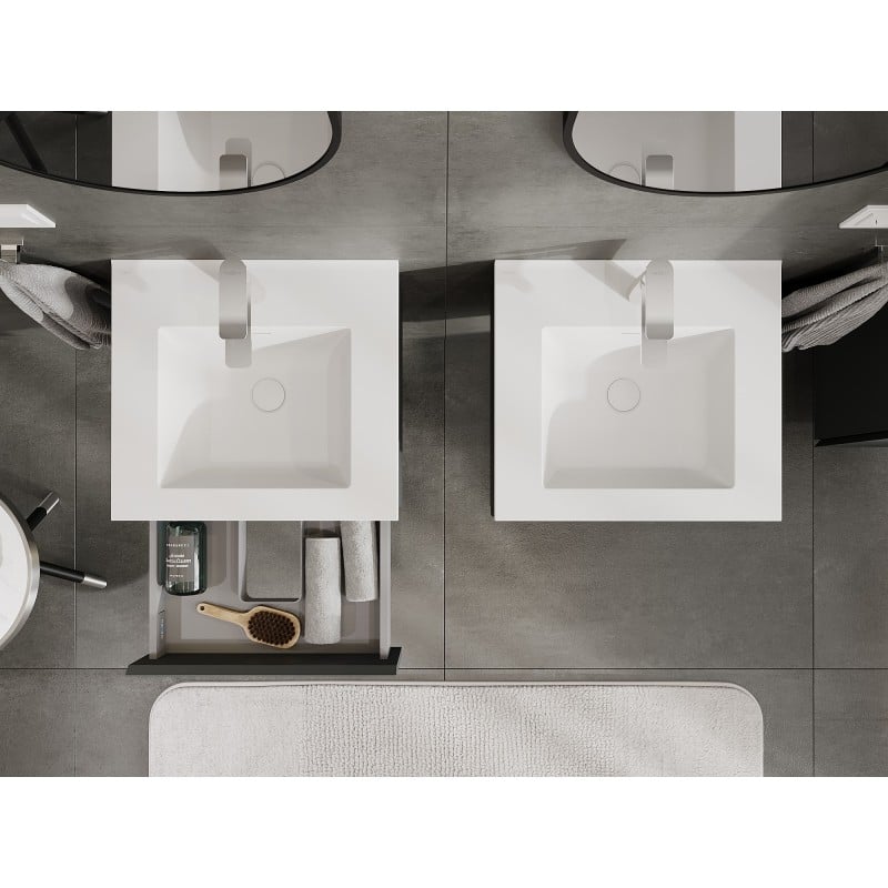 Mexen Orio Badezimmerschrank 50 cm mit Waschbecken Otis, 1 Schublade, Graphit matt/Weiß matt - 91A10-05023-1-BF66-W18M01