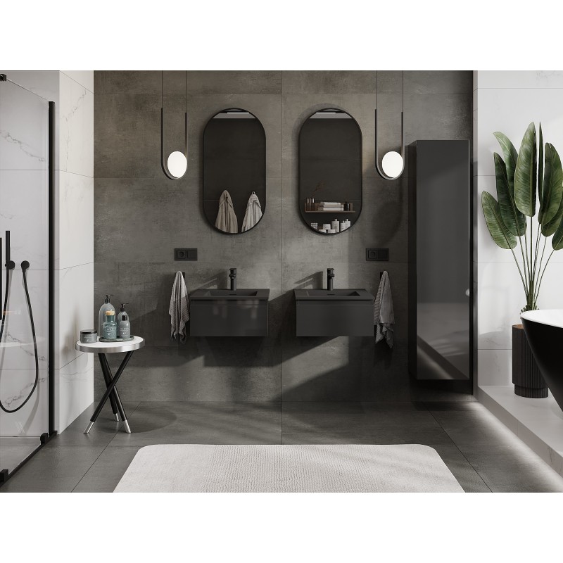 Mexen Orio Badezimmerschrank 50 cm mit Waschbecken Otis, 1 Schublade, schwarzer Glanz/schwarz matt - 91A10-05023-1-BF70-W18M71