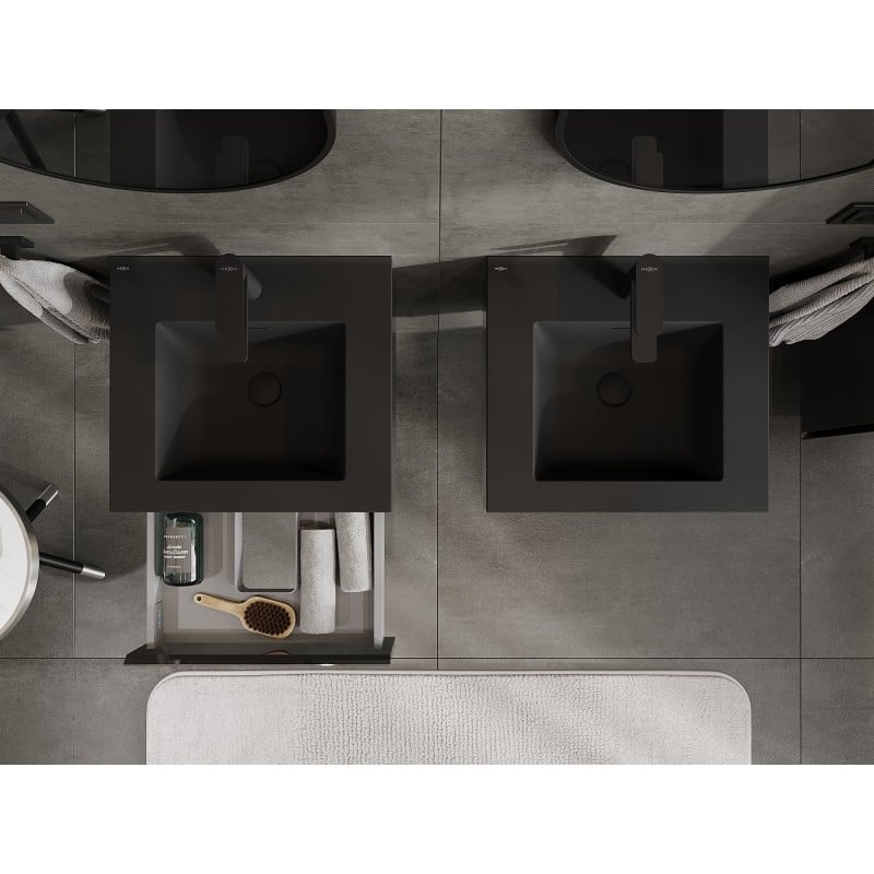 Mexen Orio Badezimmerschrank 50 cm mit Waschbecken Otis, 1 Schublade, schwarzer Glanz/schwarz matt - 91A10-05023-1-BF70-W18M71
