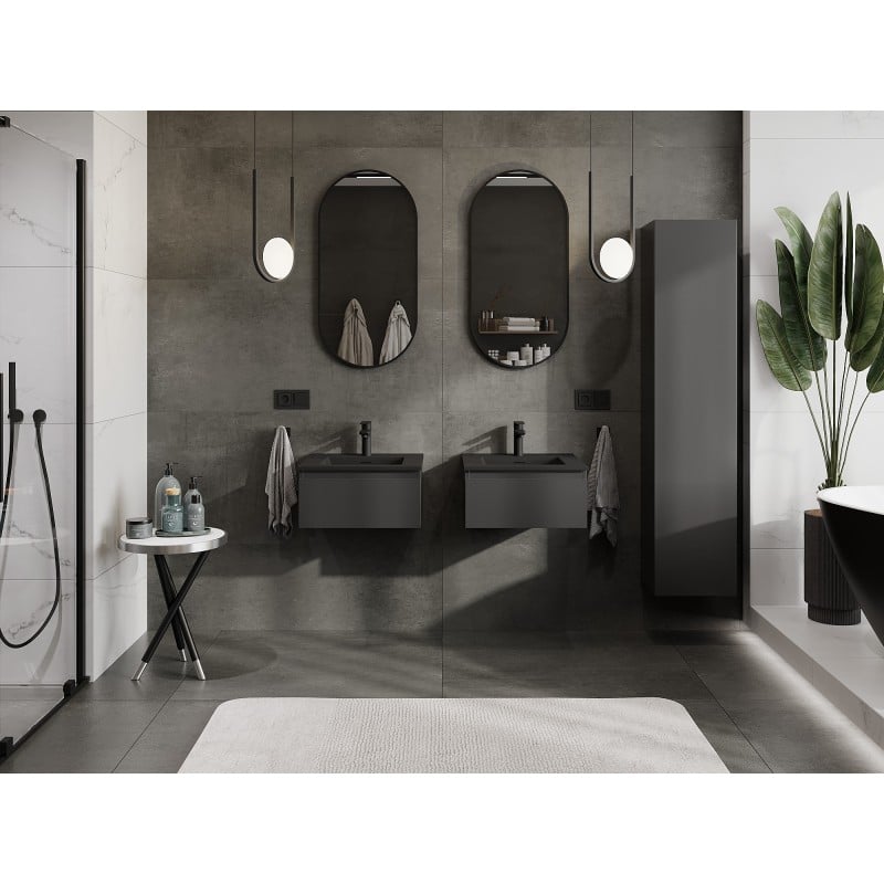 Mexen Orio Badezimmerschrank 50 cm mit Waschbecken Otis, 1 Schublade, schwarz matt - 91A10-05023-1-BF71-W18M71