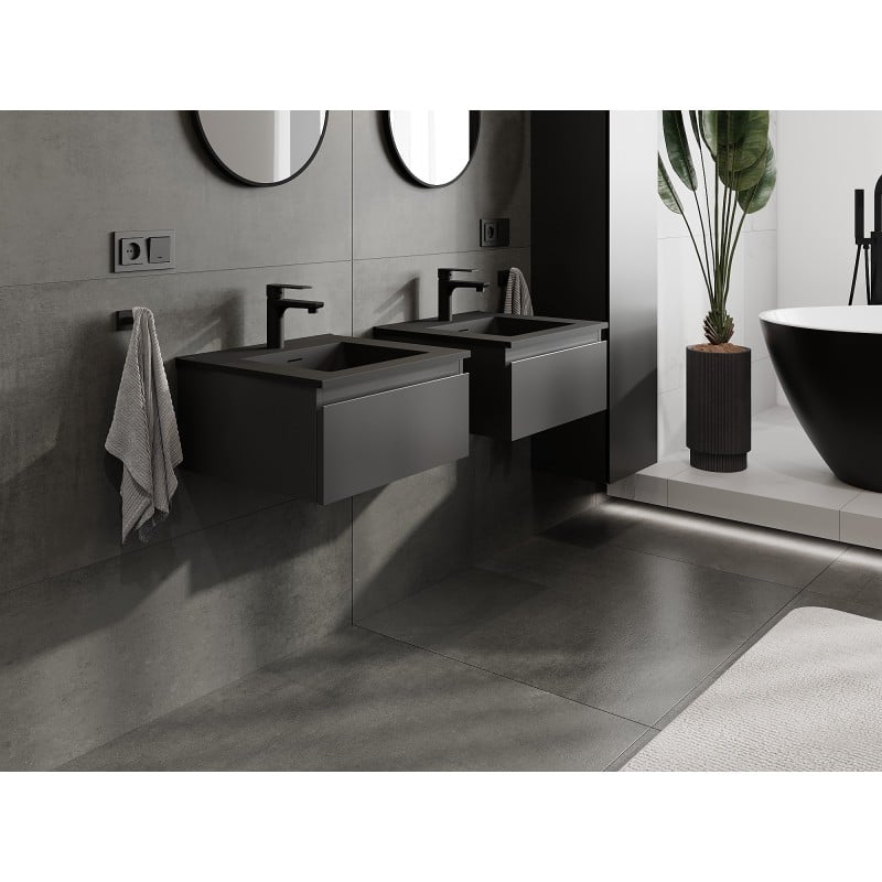 Mexen Orio Badezimmerschrank 50 cm mit Waschbecken Otis, 1 Schublade, schwarz matt - 91A10-05023-1-BF71-W18M71