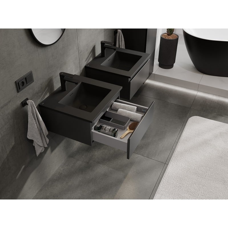 Mexen Orio Badezimmerschrank 50 cm mit Waschbecken Otis, 1 Schublade, schwarz matt - 91A10-05023-1-BF71-W18M71