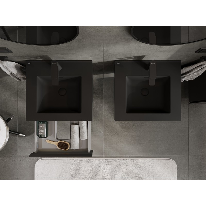 Mexen Orio Badezimmerschrank 50 cm mit Waschbecken Otis, 1 Schublade, schwarz matt - 91A10-05023-1-BF71-W18M71
