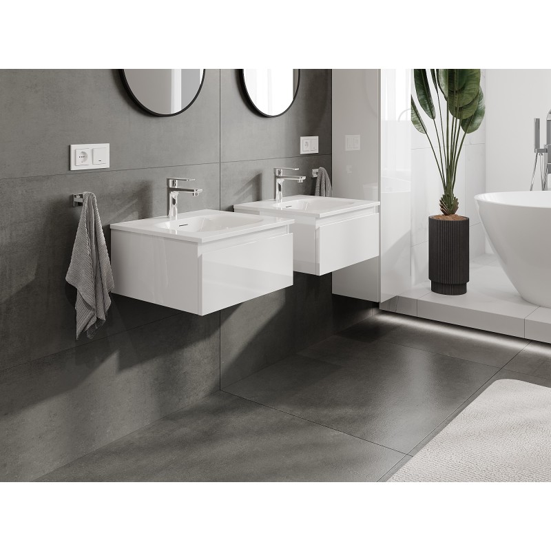 Mexen Orio Badezimmerschrank 50 cm mit Vela Waschbecken, 1 Schublade, weiß glänzend - 91A10-05023-1-BF00-W23M00