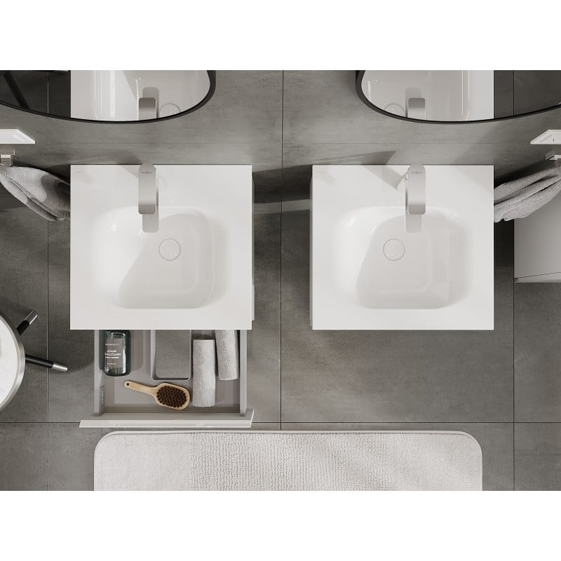 Mexen Orio Badezimmerschrank 50 cm mit Vela Waschbecken, 1 Schublade, weiß glänzend - 91A10-05023-1-BF00-W23M00