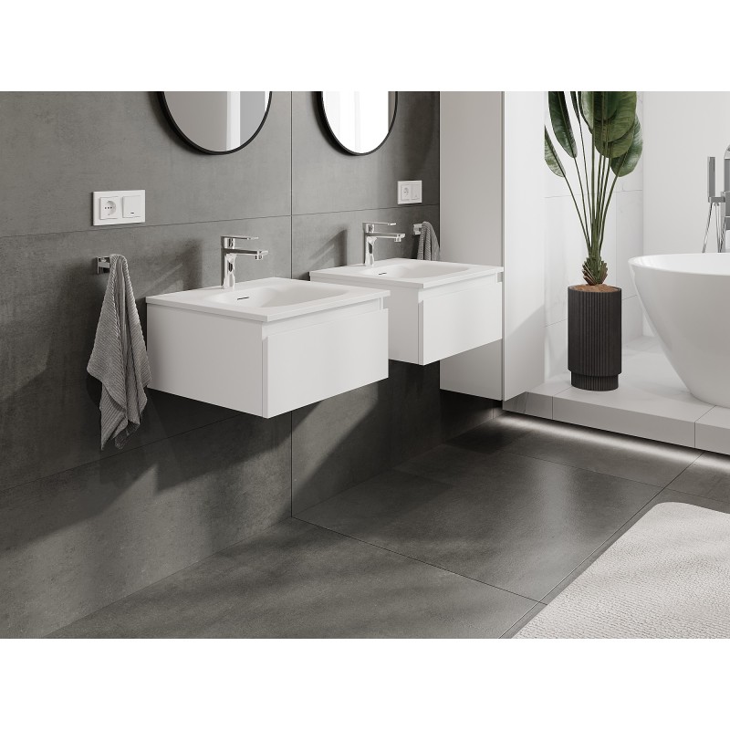 Mexen Orio Badezimmerschrank 50 cm mit Waschbecken Vela, 1 Schublade, weiß matt - 91A10-05023-1-BF01-W23M01