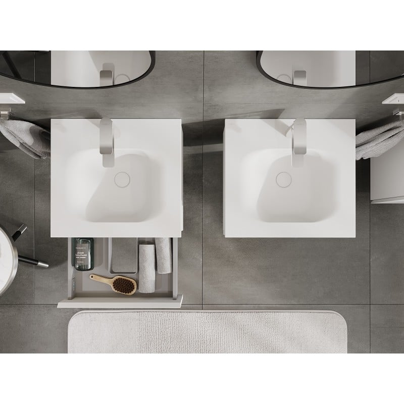 Mexen Orio Badezimmerschrank 50 cm mit Waschbecken Vela, 1 Schublade, weiß matt - 91A10-05023-1-BF01-W23M01