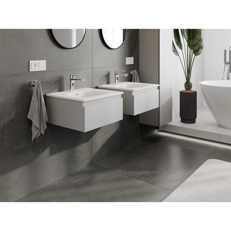 Mexen Orio Badezimmer-Schrank 50 cm mit Waschbecken Vela, 1 Schublade, grau matt/weiß matt - 91A10-05023-1-BF62-W23M01