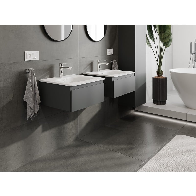 Mexen Orio Badezimmerschrank 50 cm mit Waschbecken Vela, 1 Schublade, Grafit matt/Weiß matt - 91A10-05023-1-BF66-W23M01