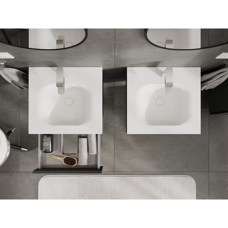 Mexen Orio Badezimmerschrank 50 cm mit Waschbecken Vela, 1 Schublade, Grafit matt/Weiß matt - 91A10-05023-1-BF66-W23M01