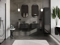 Mexen Orio Badezimmerschrank 50 cm mit Waschbecken Vela, 1 Schublade, Schwarz Glanz/Schwarz Matt - 91A10-05023-1-BF70-W23M71