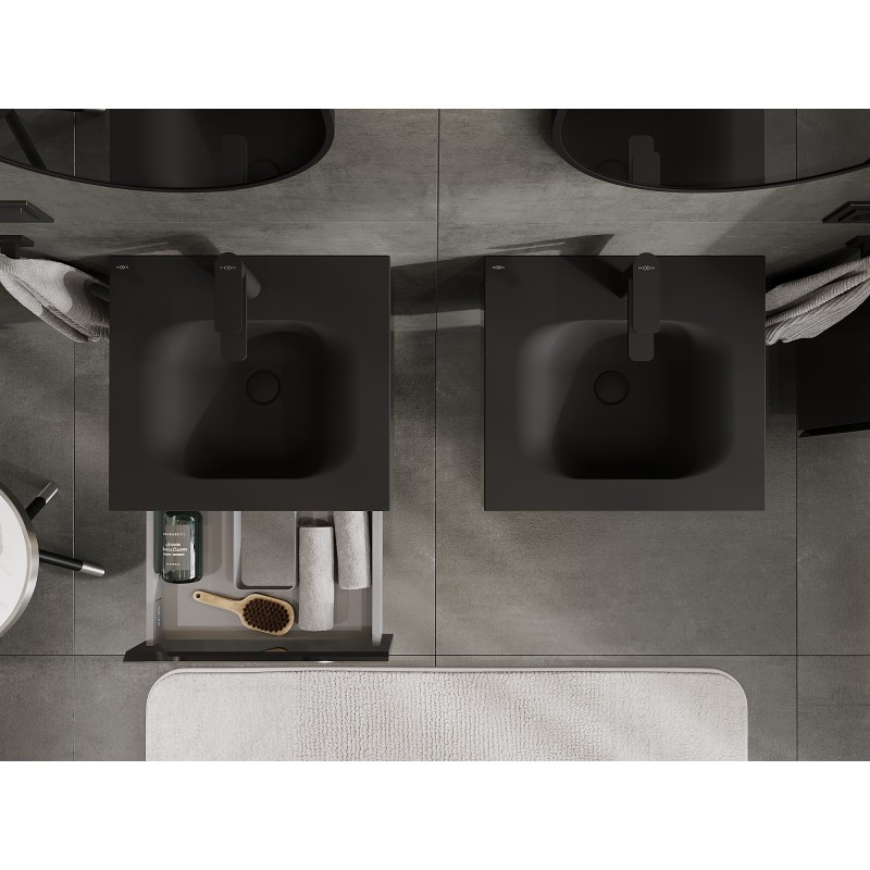 Mexen Orio Badezimmerschrank 50 cm mit Waschbecken Vela, 1 Schublade, Schwarz Glanz/Schwarz Matt - 91A10-05023-1-BF70-W23M71