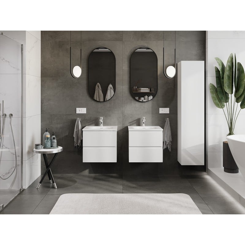Mexen Orio Badezimmerschrank 50 cm mit Waschbecken Vela, 2 Schubladen, Weiß Glanz - 91A10-05047-2-BFF00-W23M00