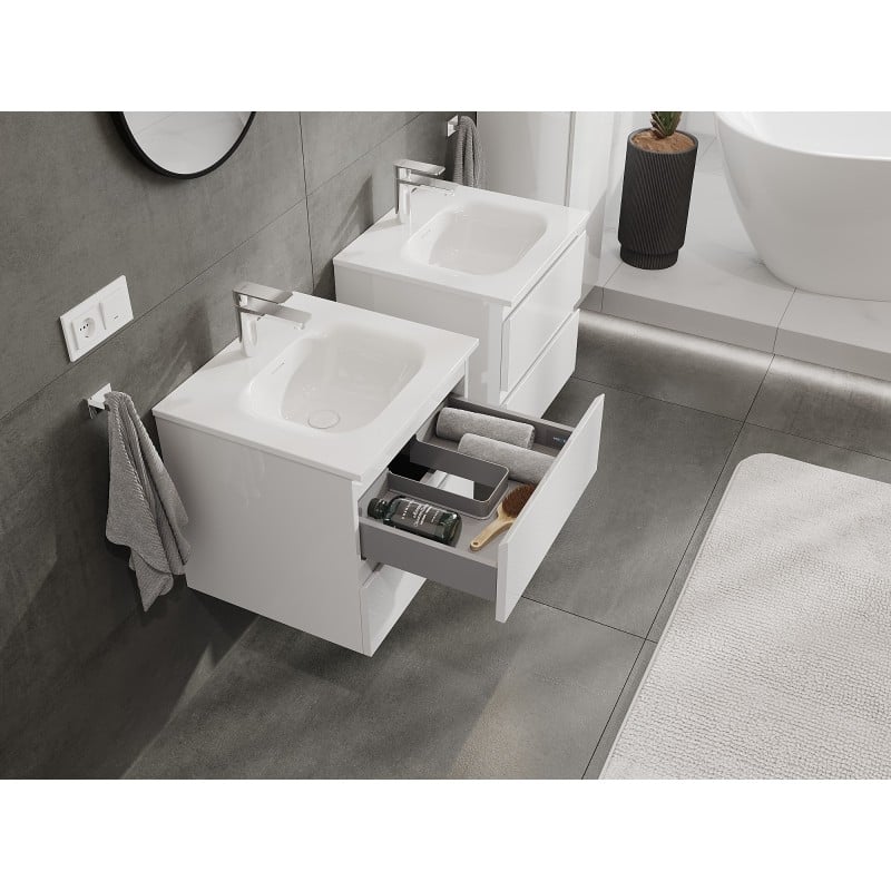 Mexen Orio Badezimmerschrank 50 cm mit Waschbecken Vela, 2 Schubladen, Weiß Glanz - 91A10-05047-2-BFF00-W23M00