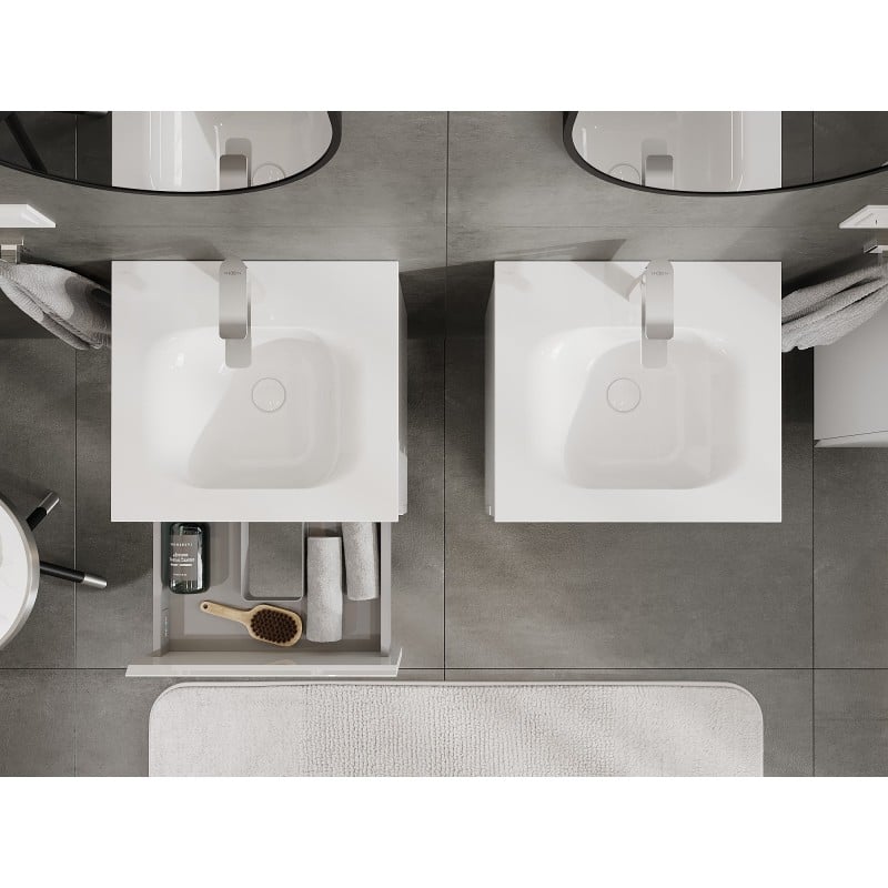 Mexen Orio Badezimmerschrank 50 cm mit Waschbecken Vela, 2 Schubladen, Weiß Glanz - 91A10-05047-2-BFF00-W23M00
