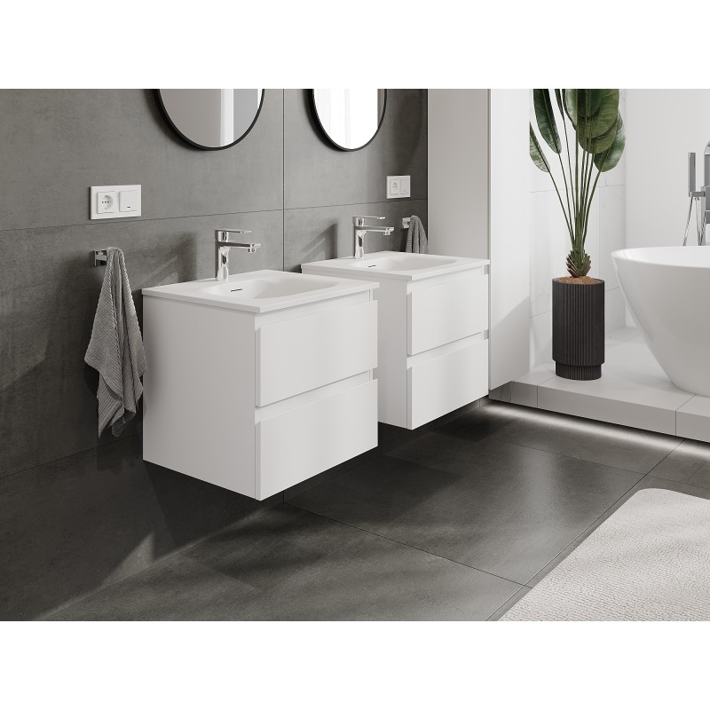 Mexen Orio Badezimmerschrank 50 cm mit Waschbecken Vela, 2 Schubladen, weiß matt - 91A10-05047-2-BFF01-W23M01