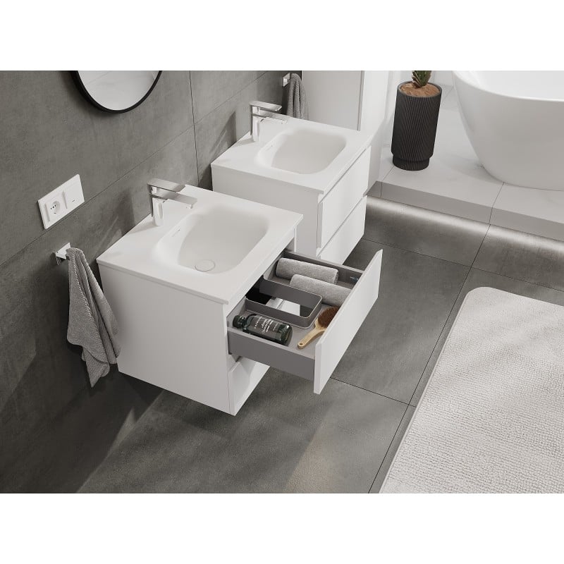 Mexen Orio Badezimmerschrank 50 cm mit Waschbecken Vela, 2 Schubladen, weiß matt - 91A10-05047-2-BFF01-W23M01