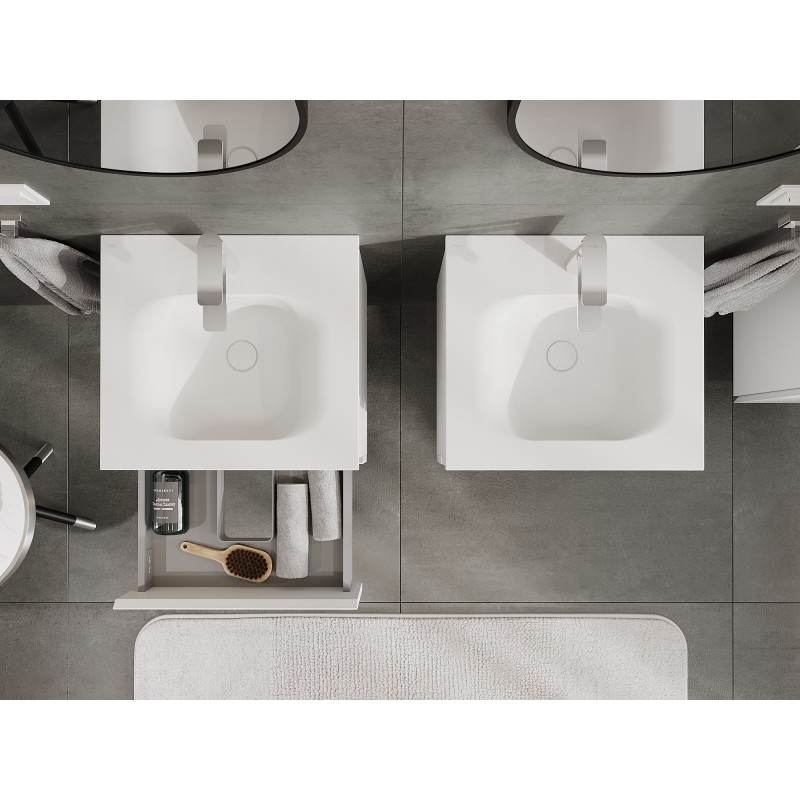Mexen Orio Badezimmerschrank 50 cm mit Waschbecken Vela, 2 Schubladen, weiß matt - 91A10-05047-2-BFF01-W23M01
