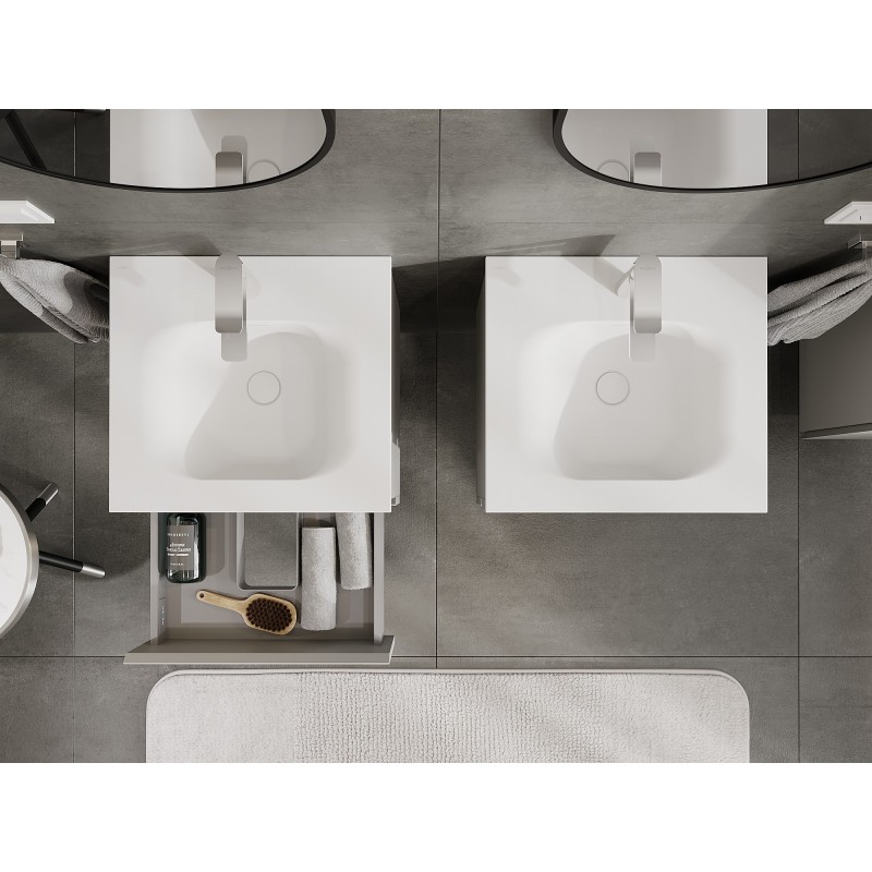 Mexen Orio Badezimmerschrank 50 cm mit Waschbecken Vela, 2 Schubladen, graues Matt/weißes Matt - 91A10-05047-2-BFF62-W23M01