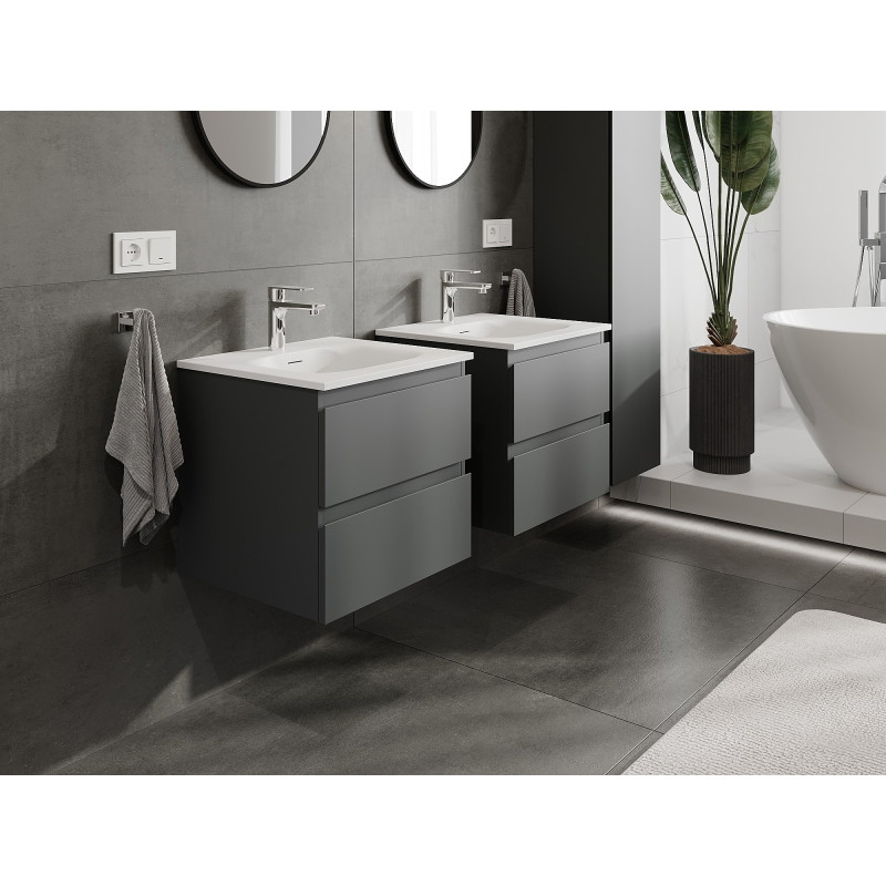 Mexen Orio Badezimmerschrank 50 cm mit Waschbecken Vela, 2 Schubladen, Graphit matt/Weiß matt - 91A10-05047-2-BFF66-W23M01