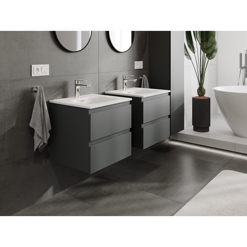 Mexen Orio Badschrank 50 cm mit Waschbecken Vela, 2 Schubladen, Graphit Matt/Weiß Matt - 91A10-05047-2-BFF66-W23M01