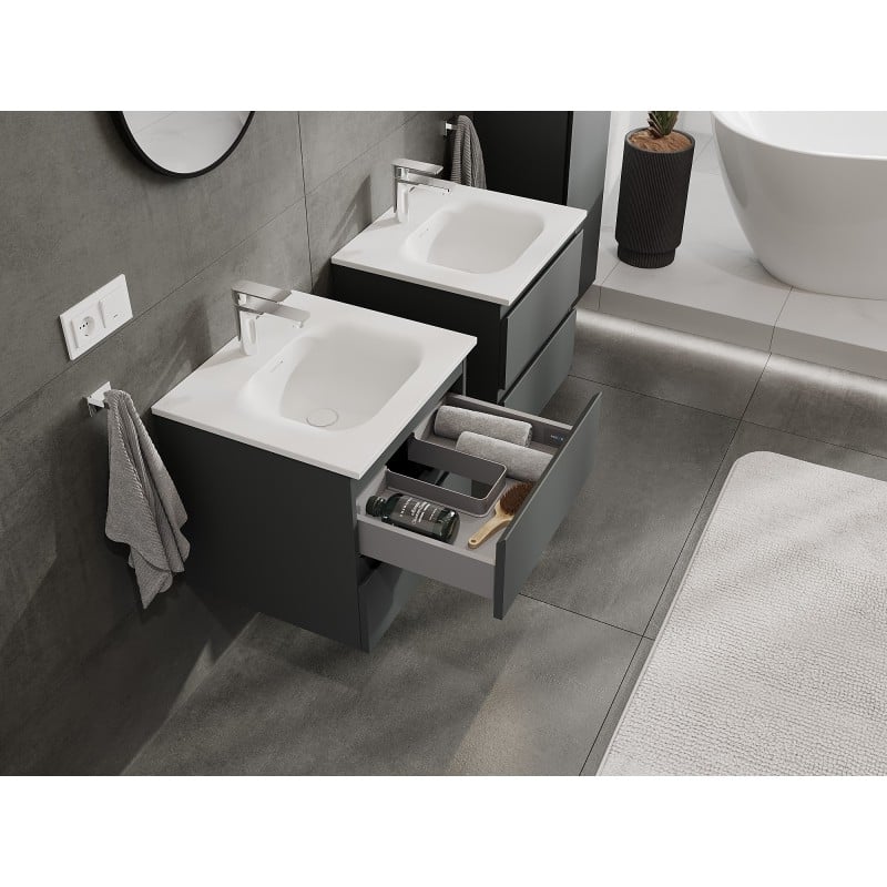 Mexen Orio Badschrank 50 cm mit Waschbecken Vela, 2 Schubladen, Graphit Matt/Weiß Matt - 91A10-05047-2-BFF66-W23M01
