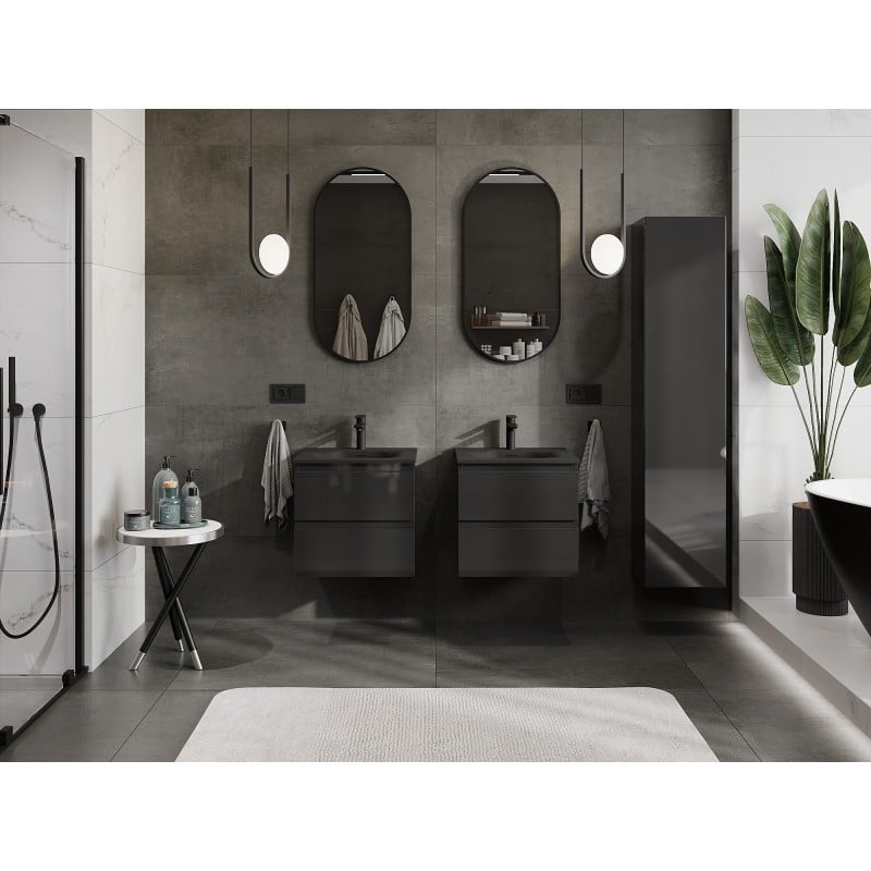 Mexen Orio Badschrank 50 cm mit Waschbecken Vela, 2 Schubladen, Schwarz Glanz/Schwarz Matt - 91A10-05047-2-BFF70-W23M71