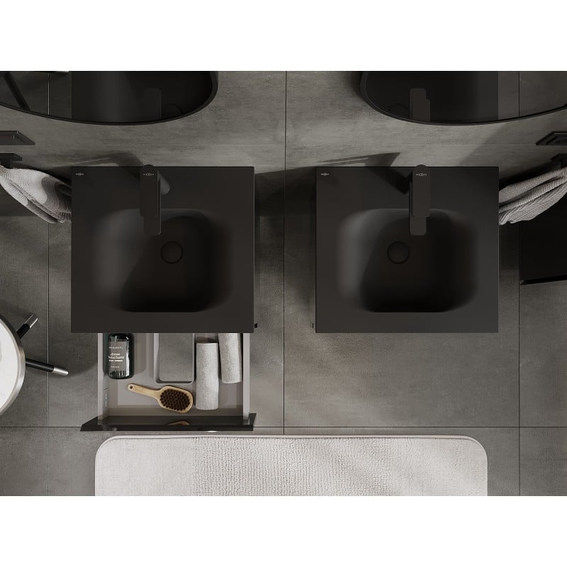 Mexen Orio Badschrank 50 cm mit Waschbecken Vela, 2 Schubladen, Schwarz Glanz/Schwarz Matt - 91A10-05047-2-BFF70-W23M71