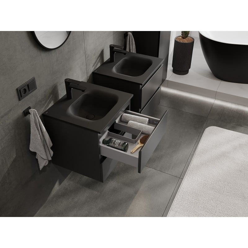 Mexen Orio 50 cm Badezimmerschrank mit Waschbecken Vela, 2 Schubladen, schwarz matt - 91A10-05047-2-BFF71-W23M71