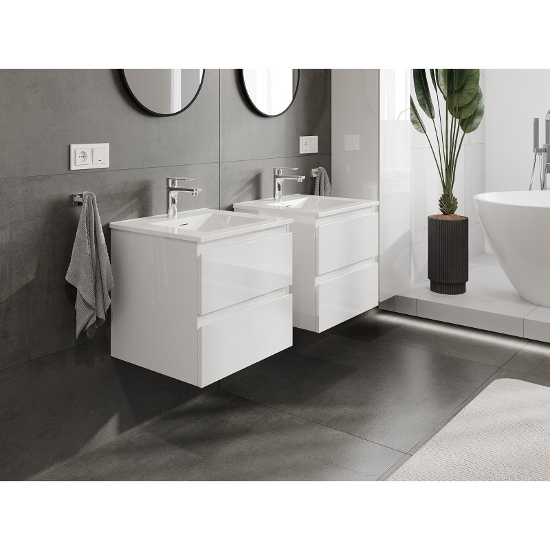 Mexen Orio Badezimmerschrank 50 cm mit Waschbecken Otis, 2 Schubladen, weißer Glanz - 91A10-05047-2-BFF00-W18M00