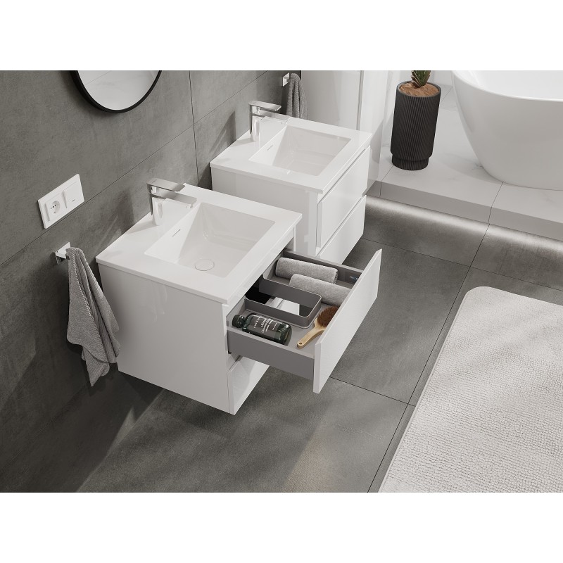 Mexen Orio Badezimmerschrank 50 cm mit Waschbecken Otis, 2 Schubladen, weißer Glanz - 91A10-05047-2-BFF00-W18M00