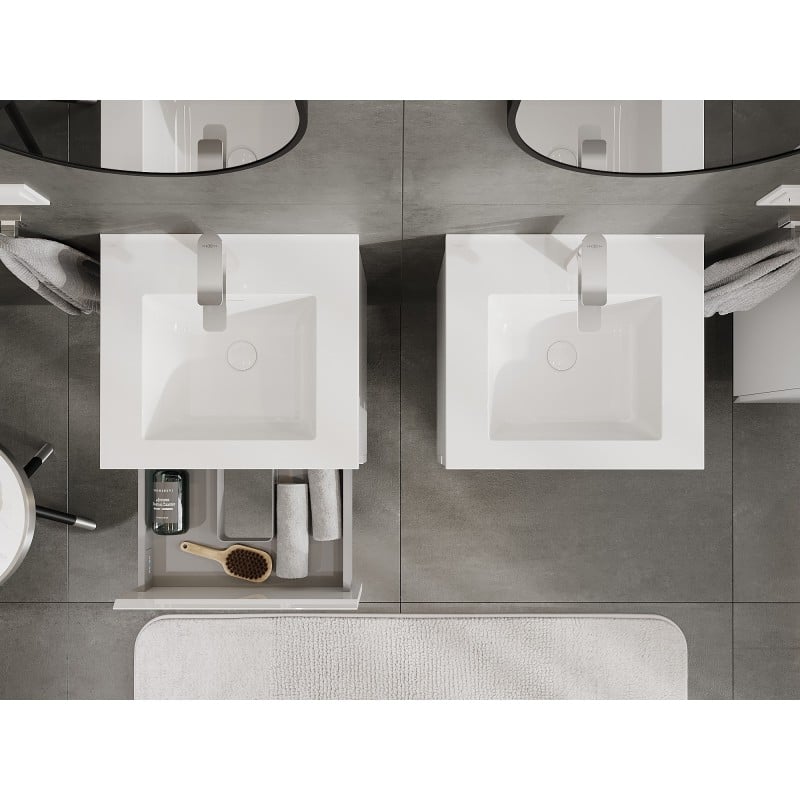 Mexen Orio Badezimmerschrank 50 cm mit Waschbecken Otis, 2 Schubladen, weißer Glanz - 91A10-05047-2-BFF00-W18M00
