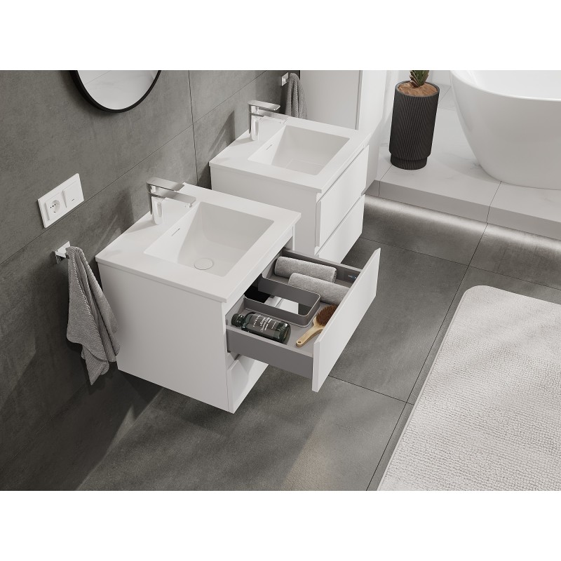 Mexen Orio Badezimmerschrank 50 cm mit Waschbecken Otis, 2 Schubladen, weiß matt - 91A10-05047-2-BFF01-W18M01