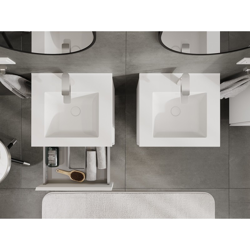 Mexen Orio Badezimmerschrank 50 cm mit Waschbecken Otis, 2 Schubladen, weiß matt - 91A10-05047-2-BFF01-W18M01